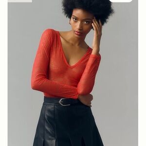 NWT Anthropologie Deep V-Neck Lace Bodysuit